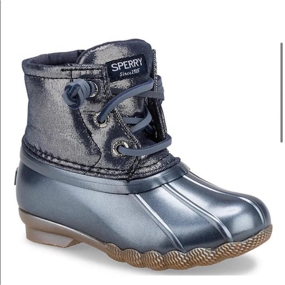 Sperry Kids Metallic Blue Duck Boots, size 5, like new